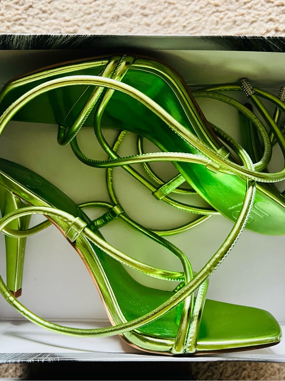 Jennifer Lopez Metallic Lime Green Strappy Lace-Up Sandals